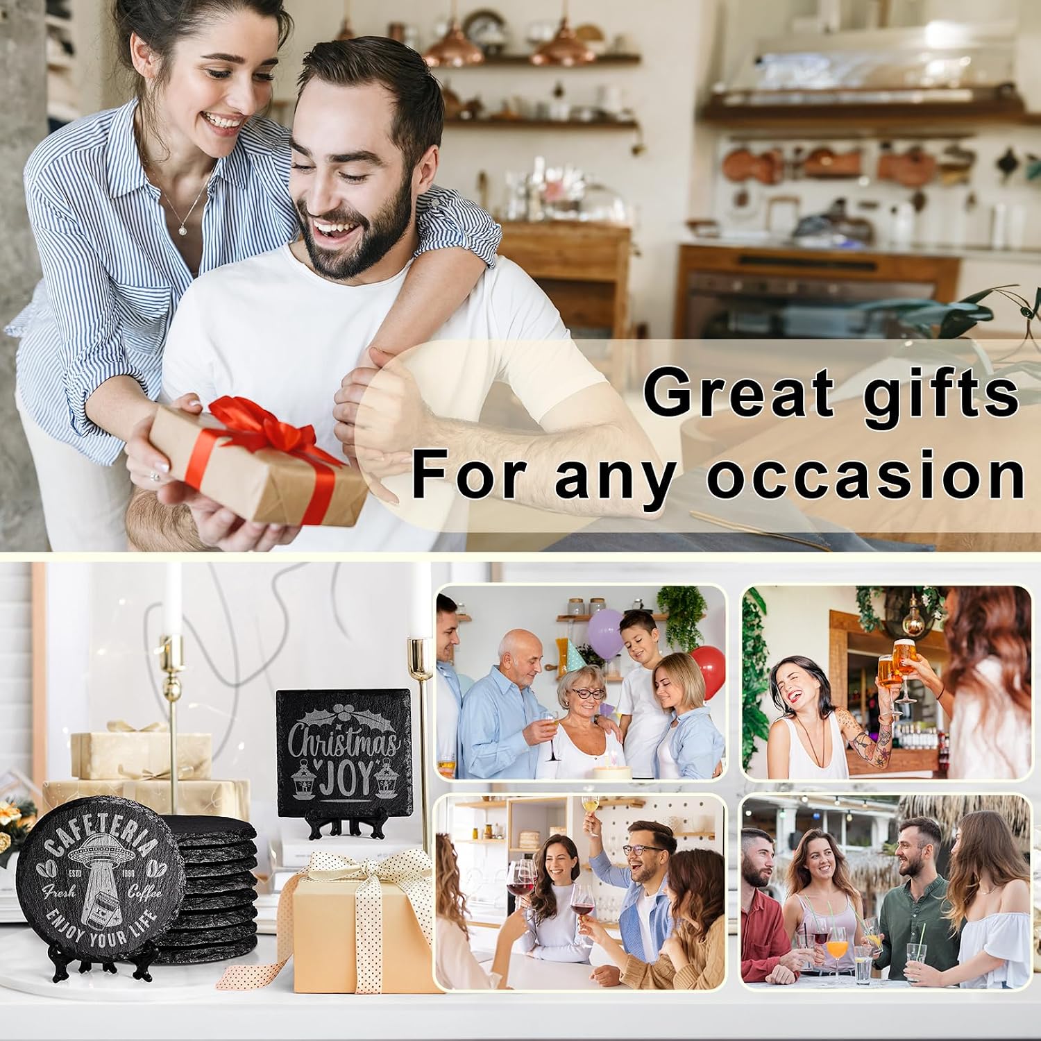 Custom Laser Engraved Slate Coasters (Set of 4)