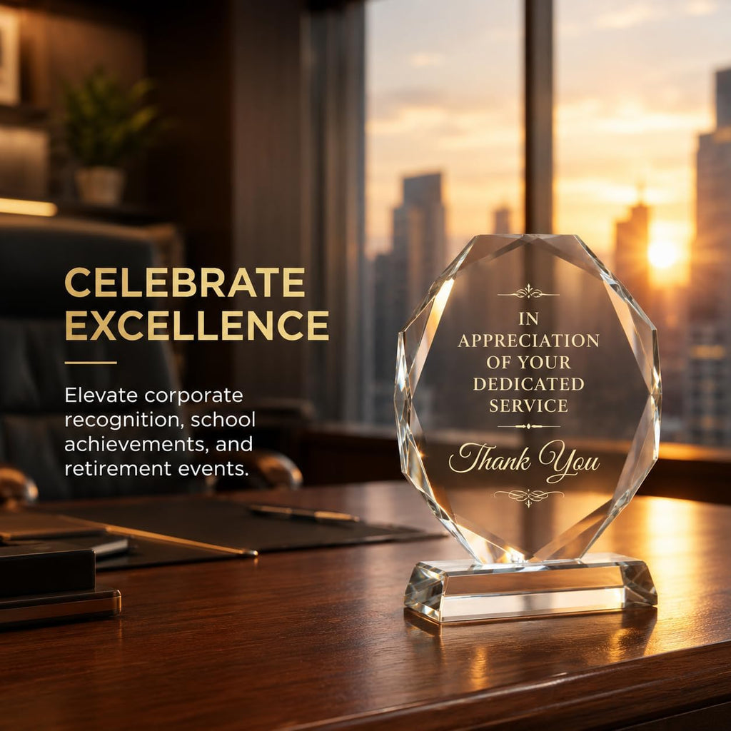 Custom Laser Engraved Crystal Glass Award with Base