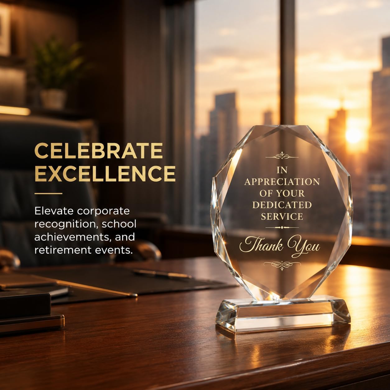 Custom Laser Engraved Crystal Glass Award with Base