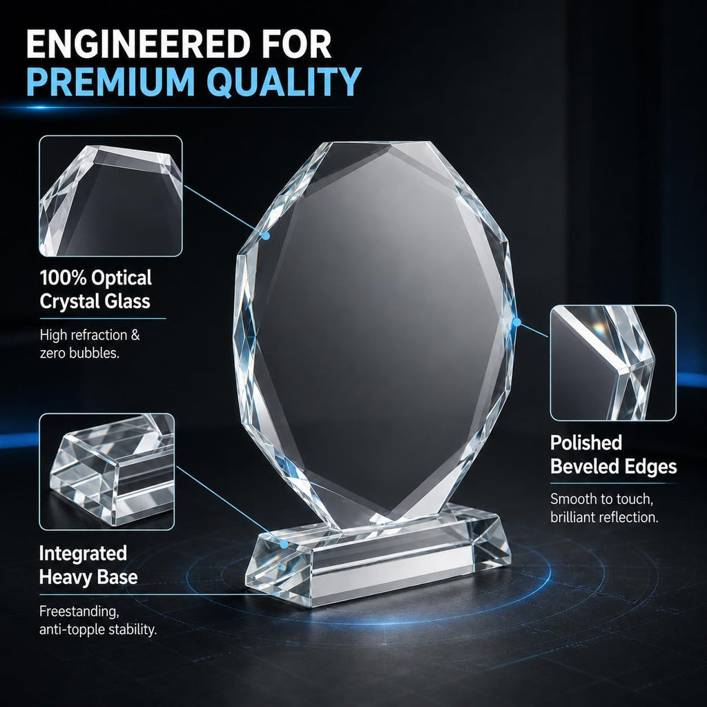 Custom Laser Engraved Crystal Glass Award with Base