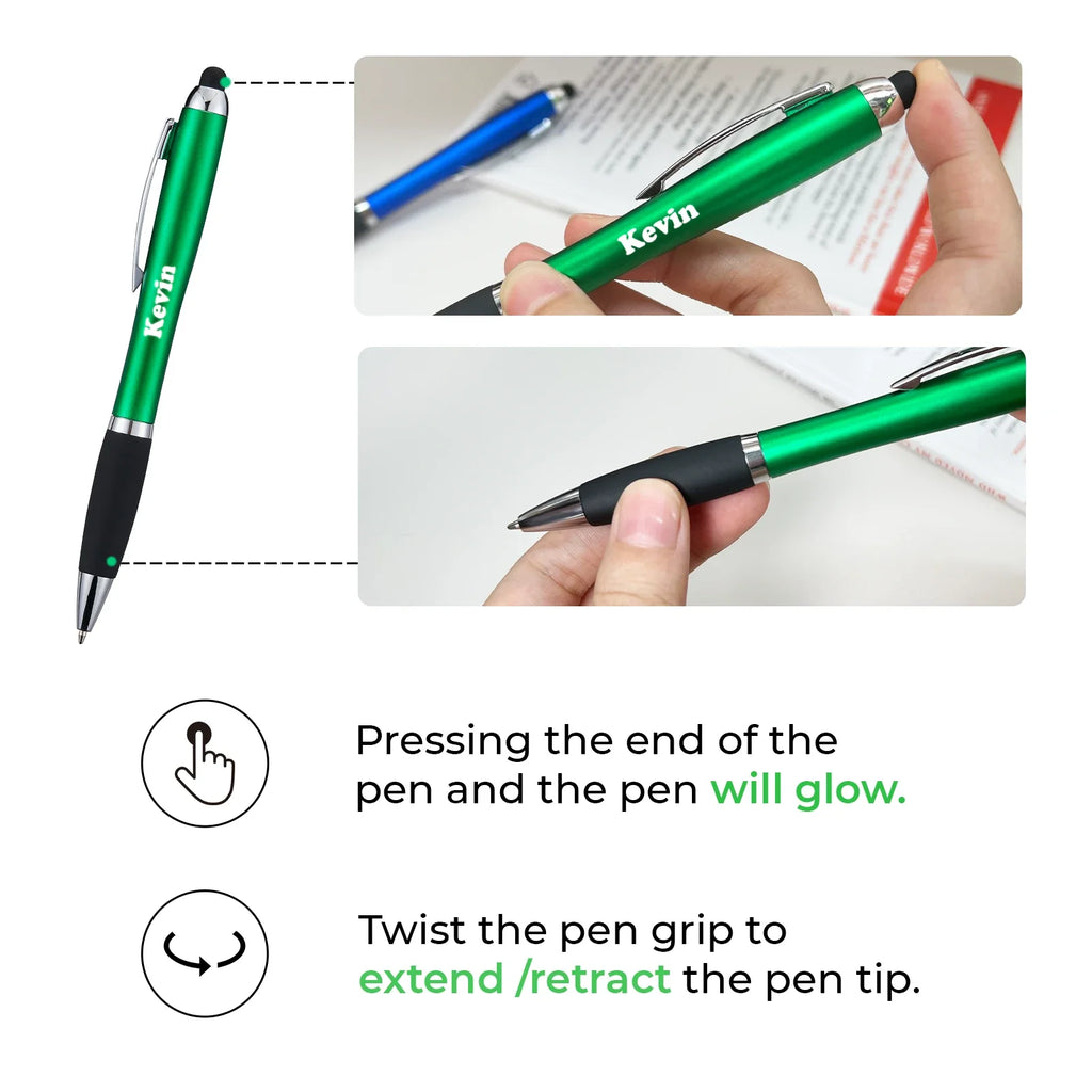 Custom Engraved LED Light-Up Stylus Pens — Pack of 5