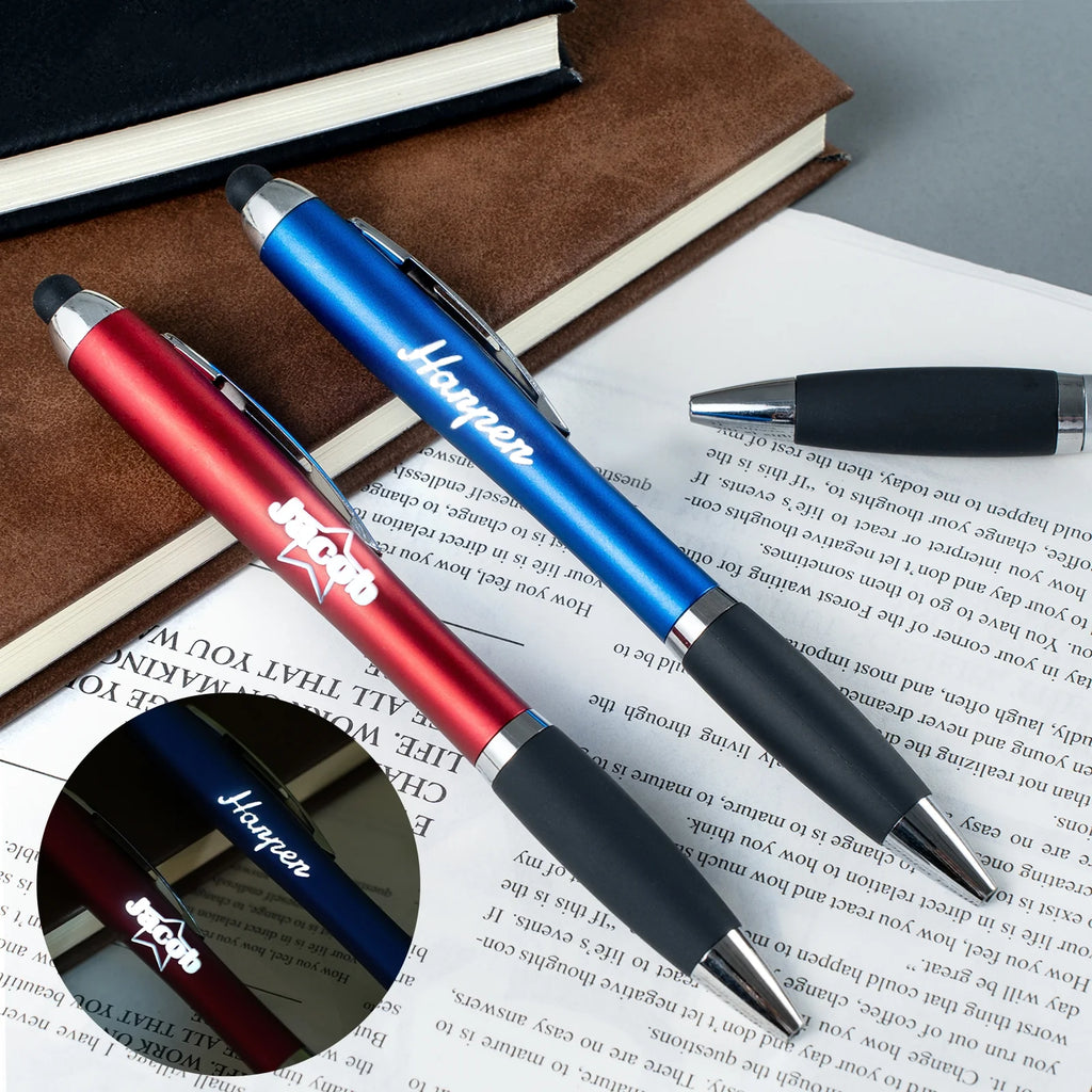 Custom Engraved LED Light-Up Stylus Pens (White Glow) — Pack of 5