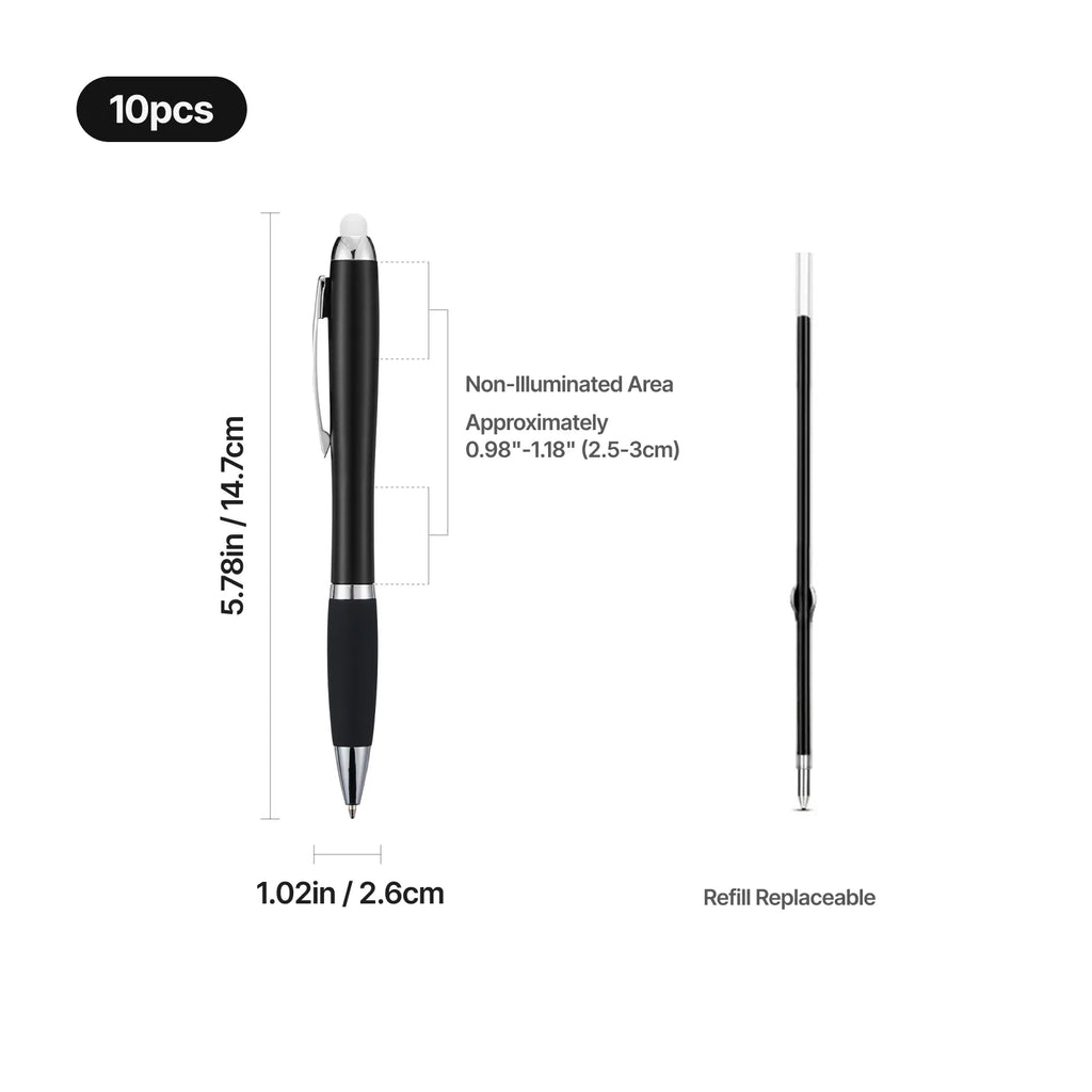 Custom Engraved LED Light-Up Stylus Pens (White Glow) — Pack of 5