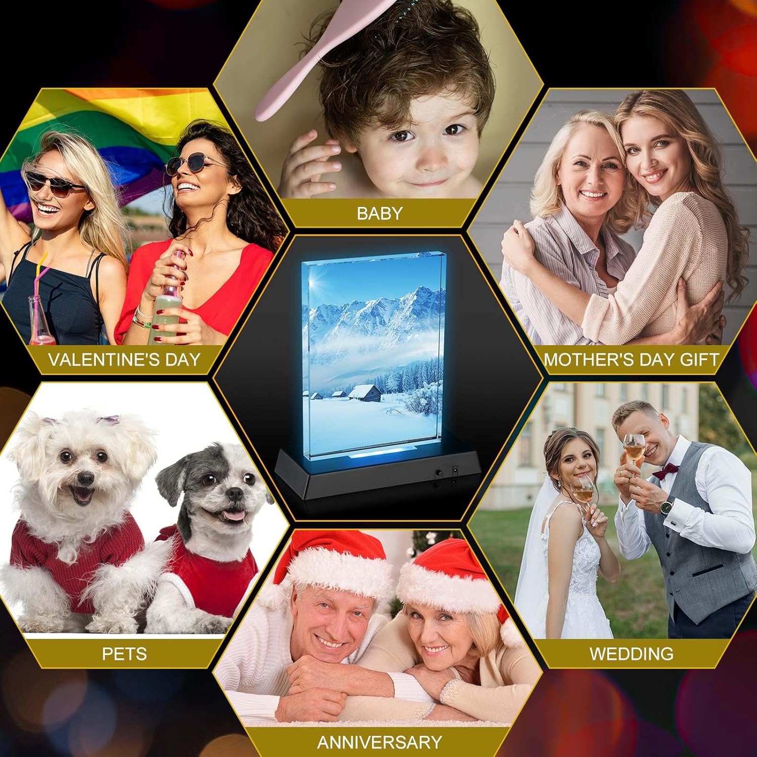 Custom Sublimation Crystal Photo Panel with LED Light Base