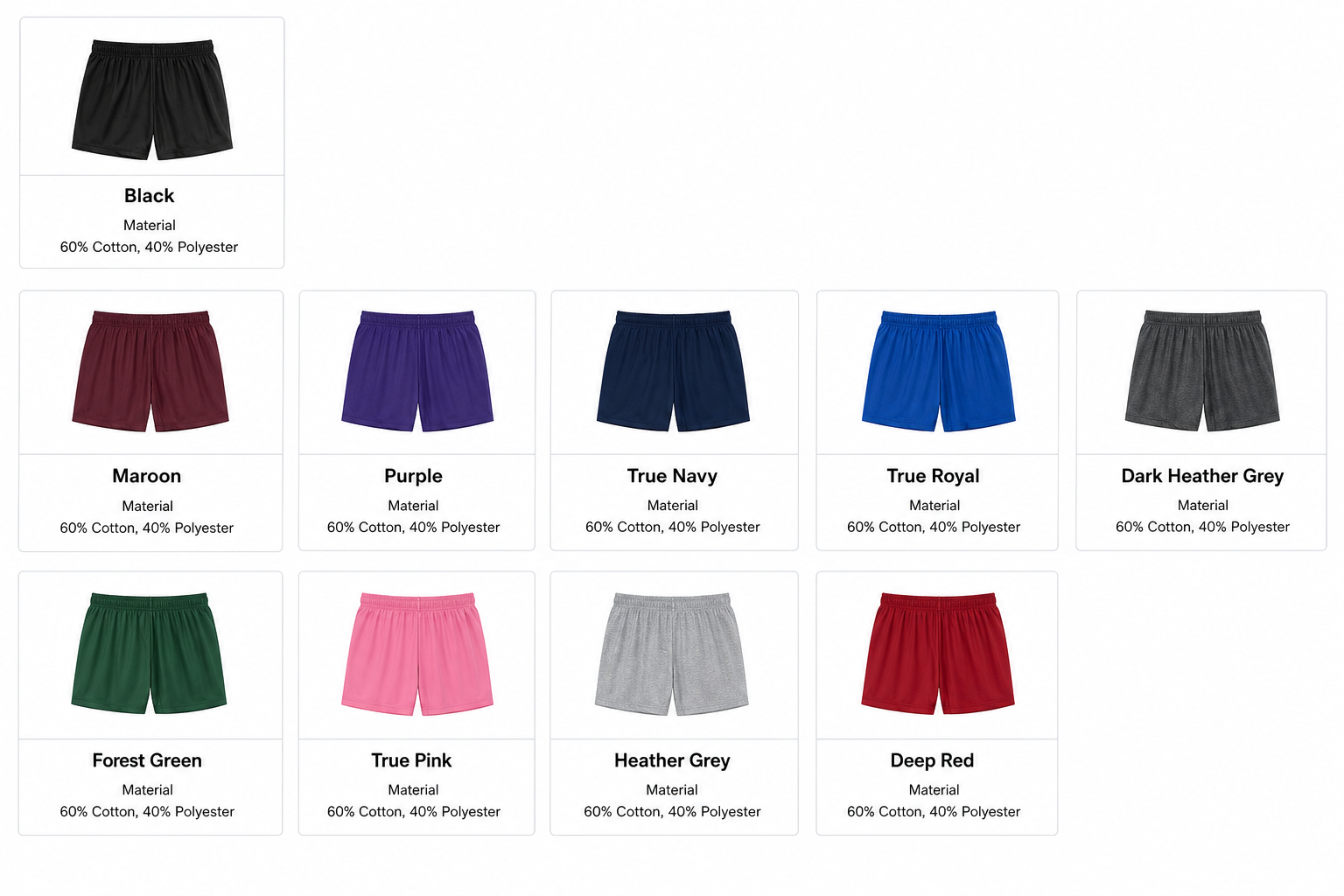 Women's Jersey Knit Squad Short Color Swatches