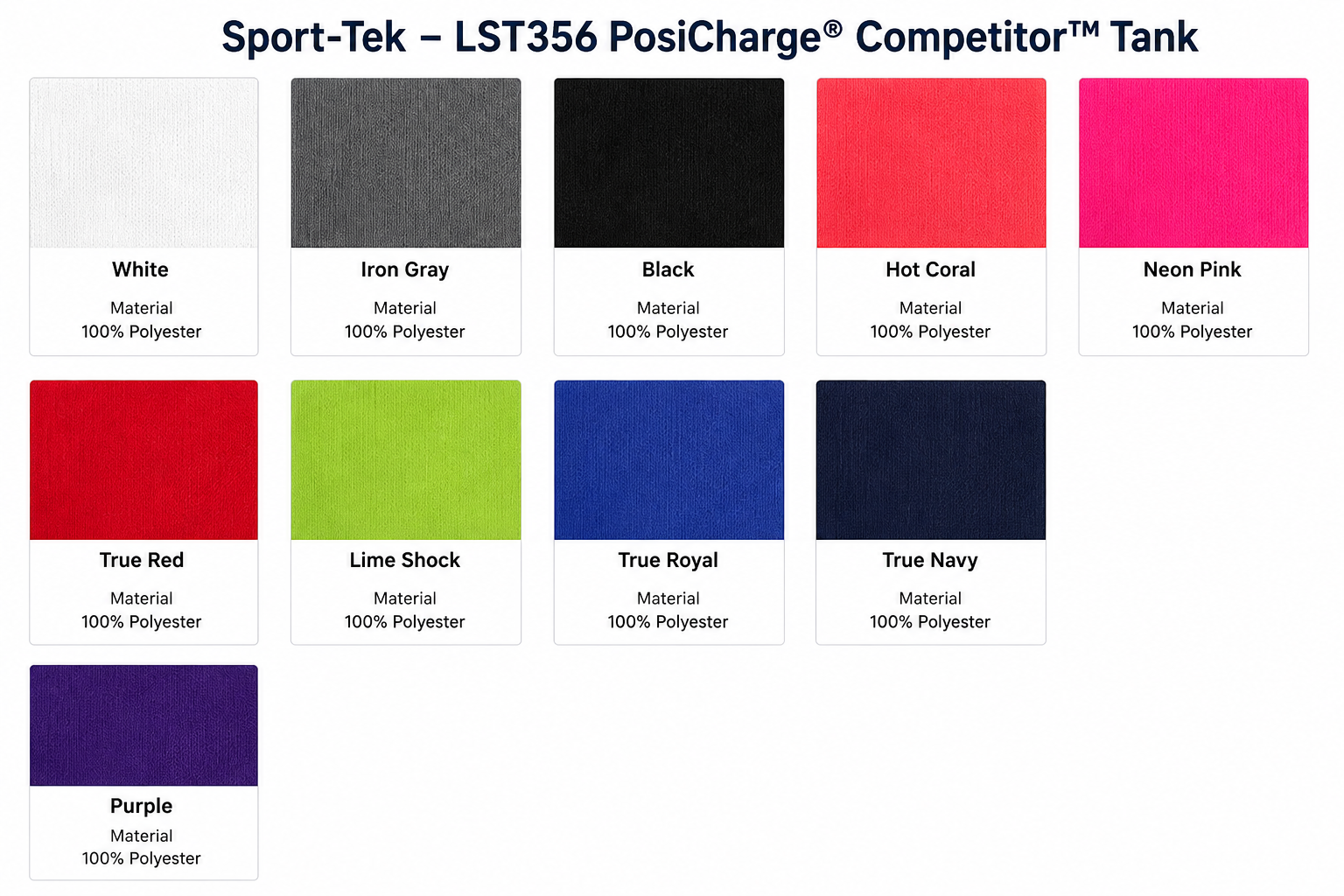 Women's Jersey Tank Color Swatches