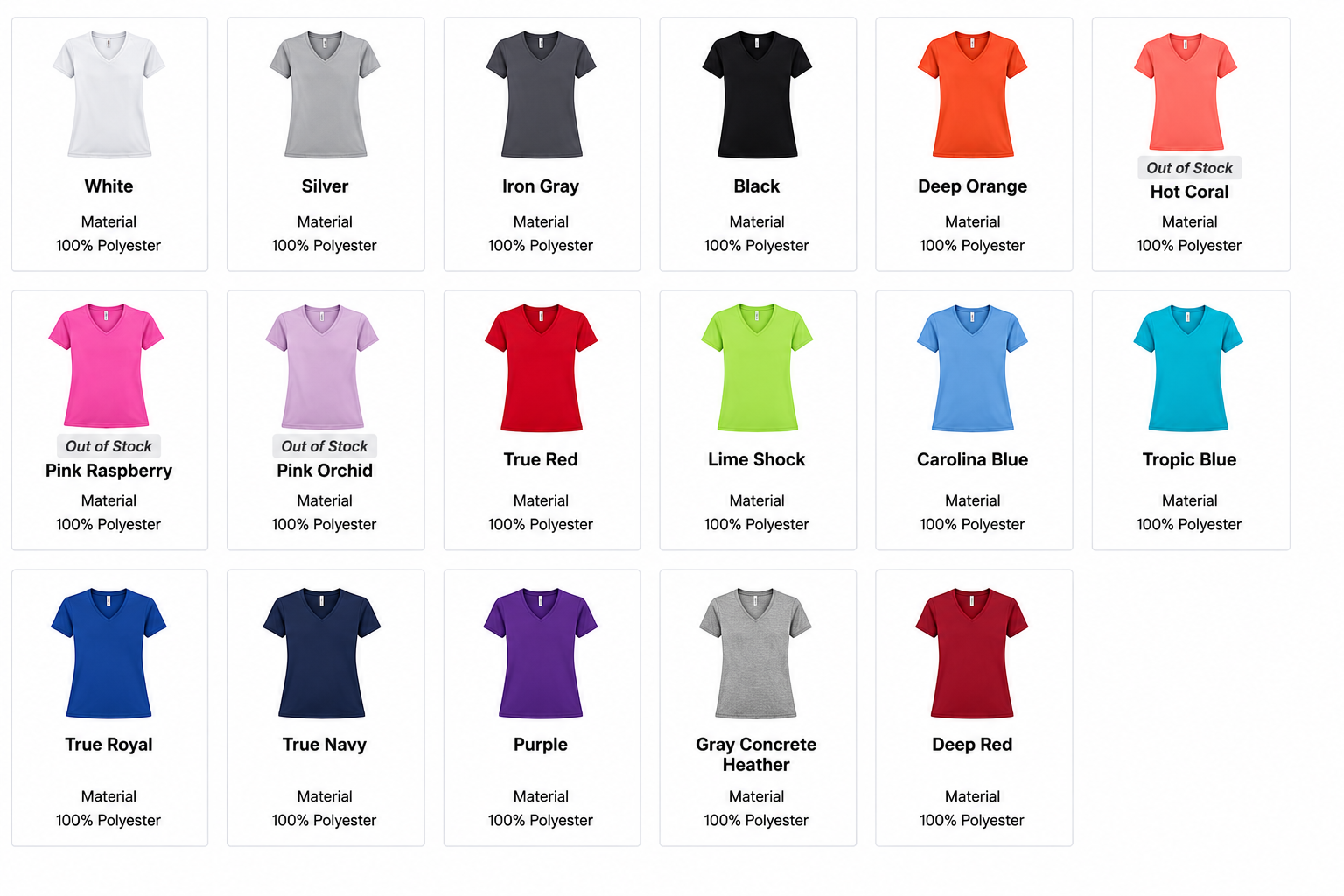 Women's Jersey V-Neck Color Swatches
