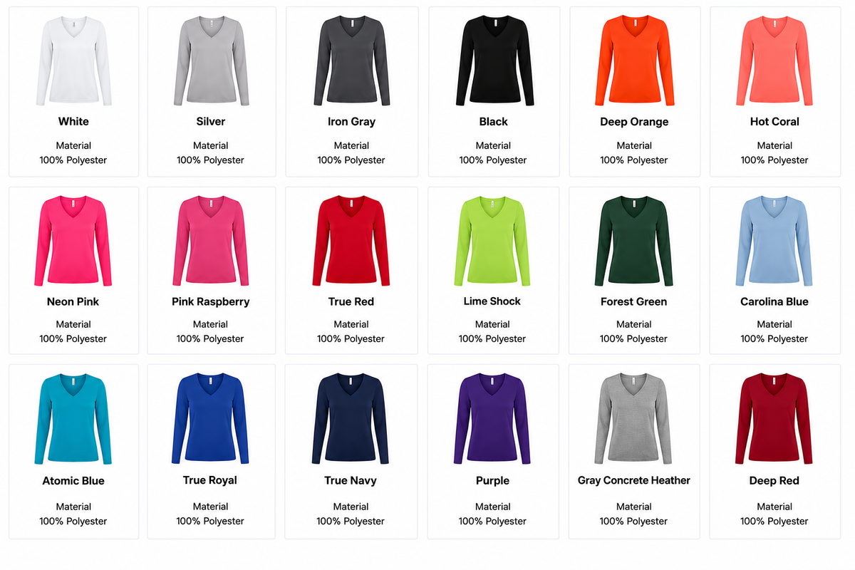 Women's Jersey Long Sleeve V-Neck Color Swatches