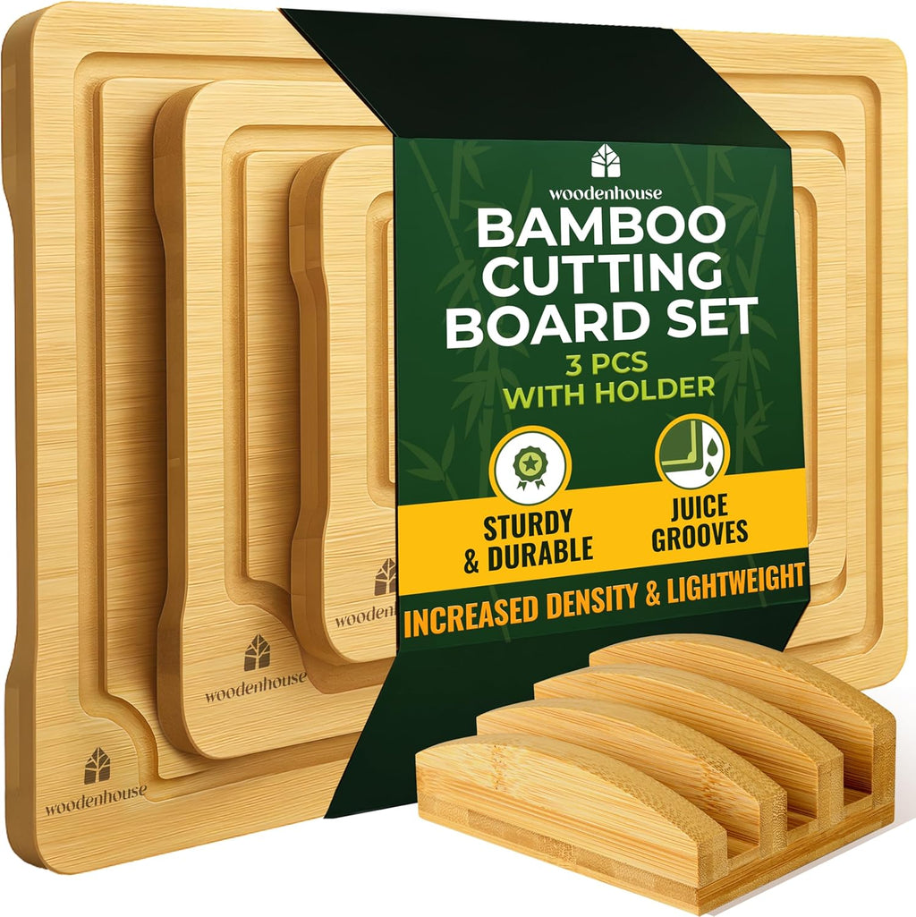 Custom Laser Engraved Bamboo Cutting Board Set (3-Piece)