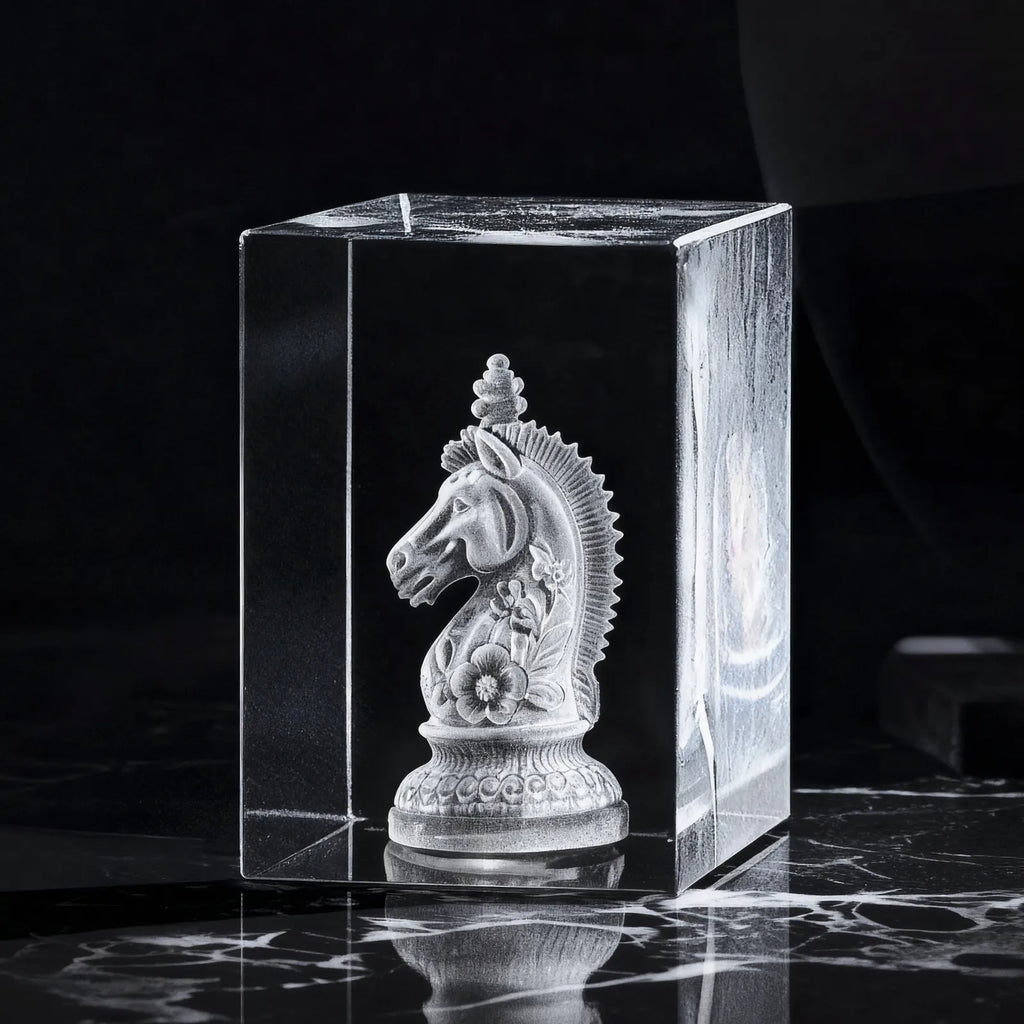 Custom 3D Laser Engraved Crystal with LED Wood Light Base