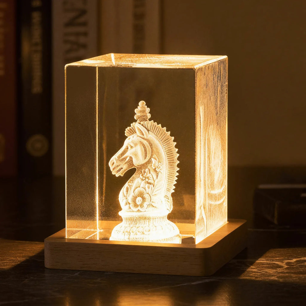 Custom 3D Laser Engraved Crystal with LED Wood Light Base