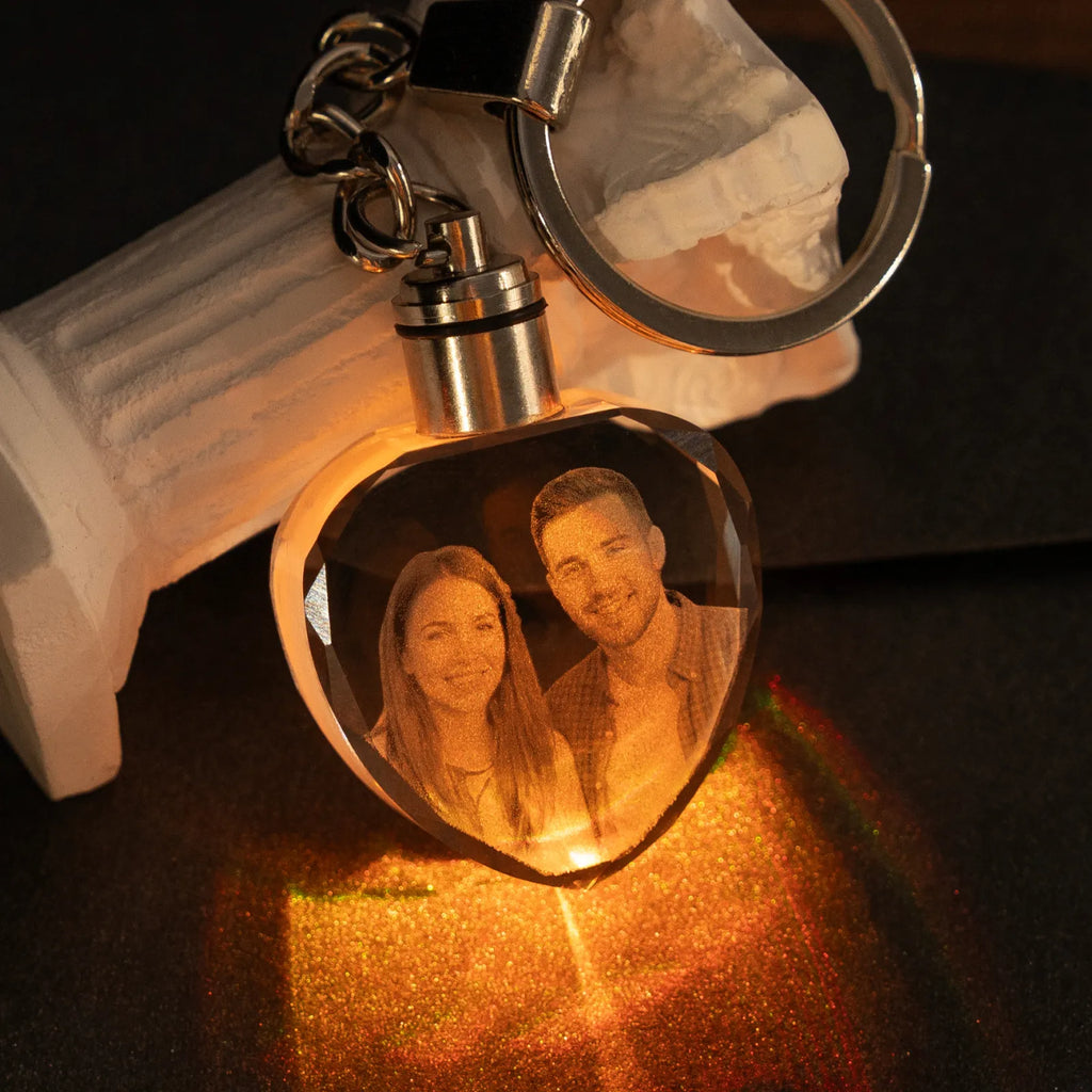 Custom 3D Laser Engraved Crystal Keychain with LED Light