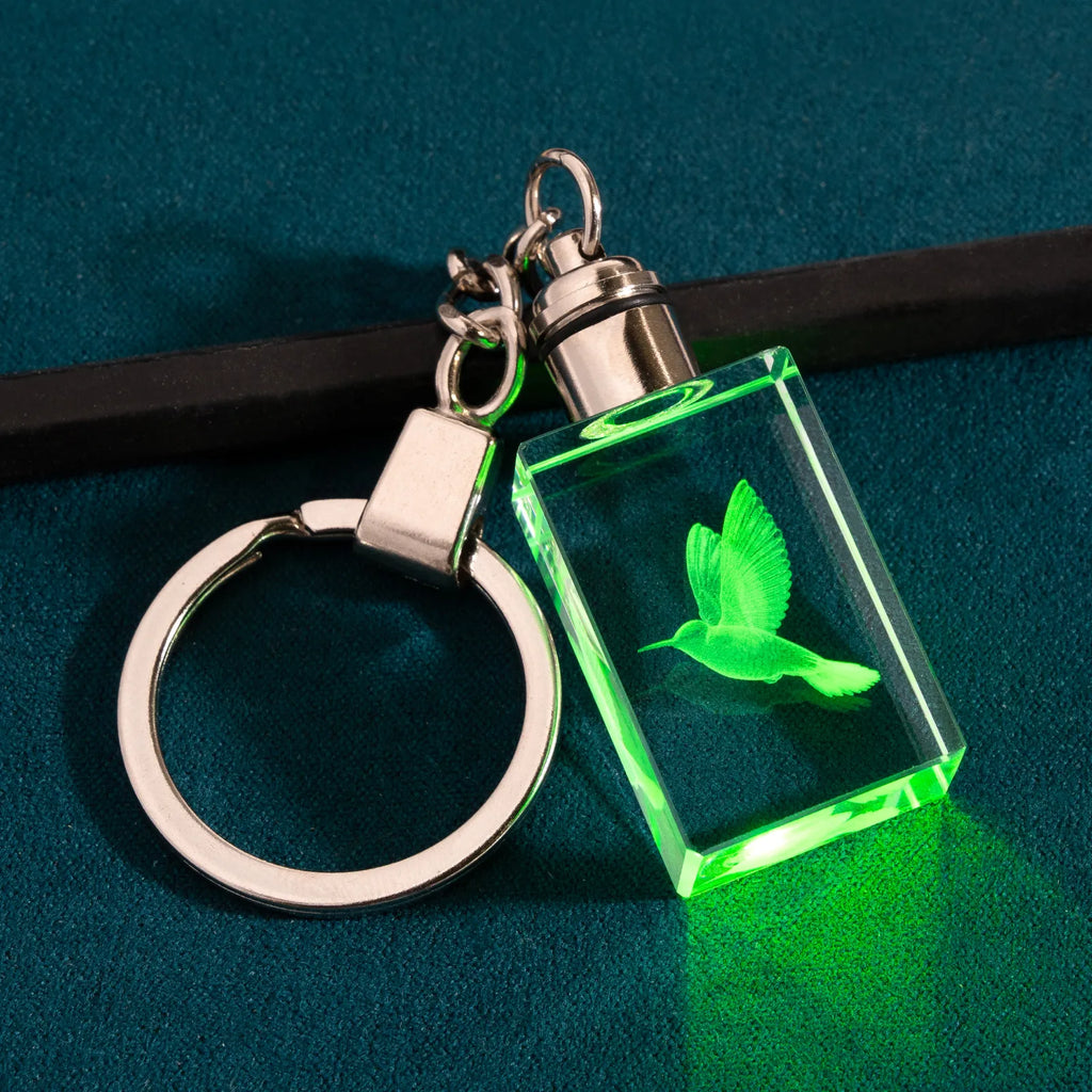 Custom 3D Laser Engraved Crystal Keychain with LED Light